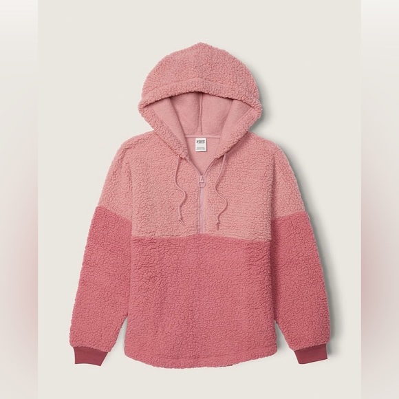 PINK Victoria's Secret Jackets & Blazers - PINK Varsity Half-Zip Sherpa pullover hoodie coat